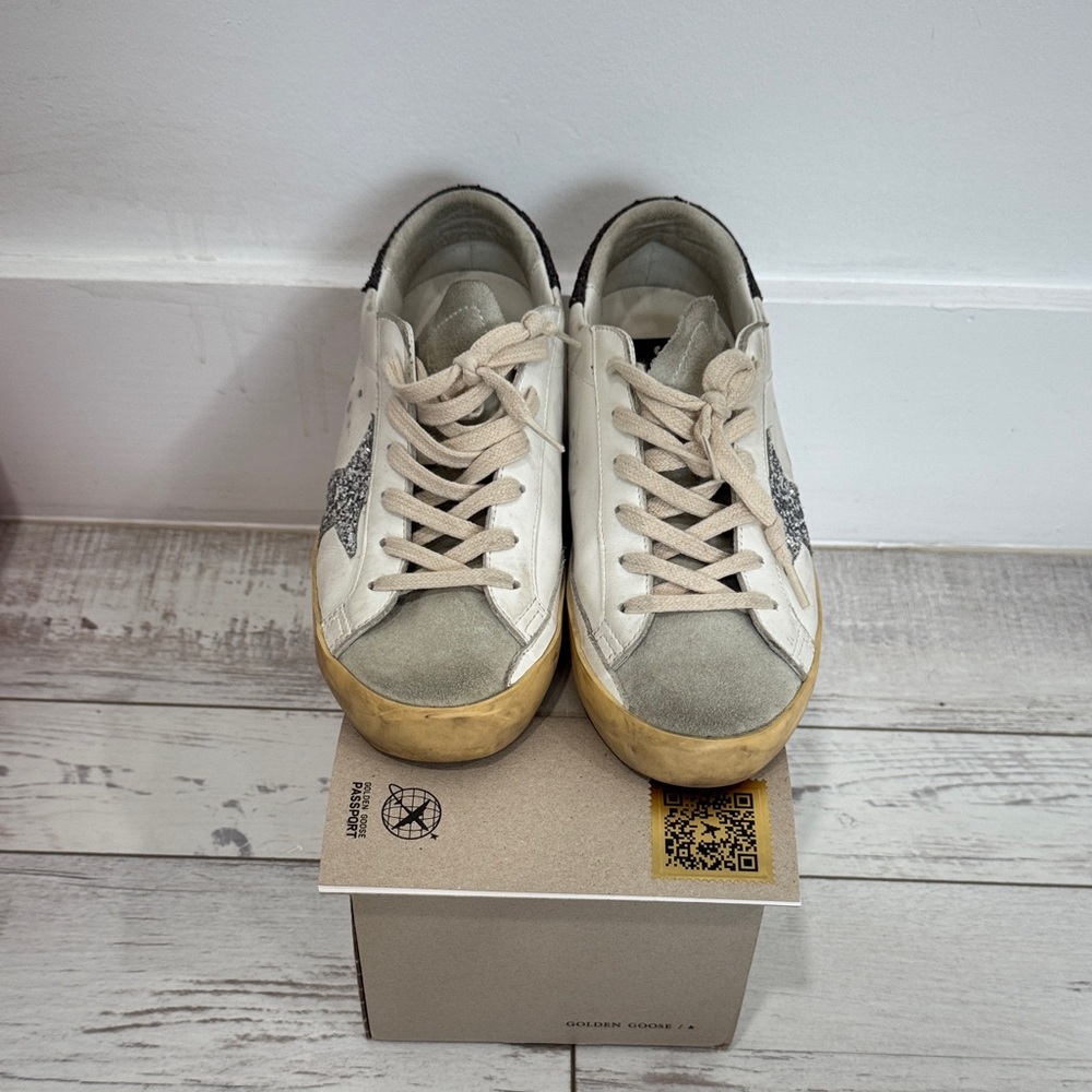 Golden Goose White and Gray Sneakers